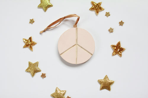Wood Peace Sign Ornament Pink