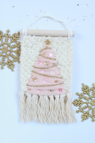 Mini Christmas Tree Wall Weaving Pink w/Sequins