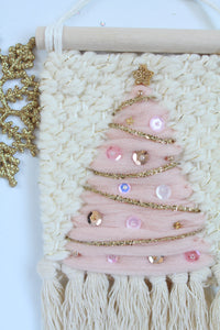 Mini Christmas Tree Wall Weaving Pink w/Sequins