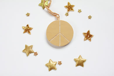 Wood Peace Sign Ornament Ochre